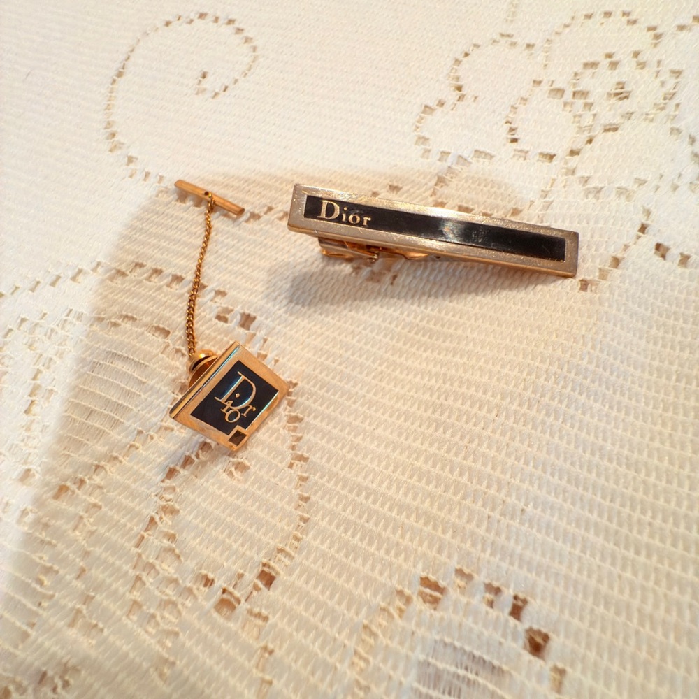 Vintage Dior Black and Gold Tie Clip & Tie pin